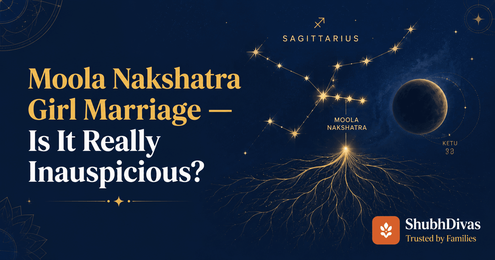 Vedic astrology nakshatra wheel showing Moola Nakshatra position in Sagittarius with pada divisions