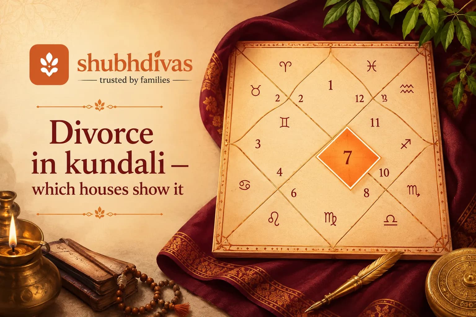 Vedic birth chart showing 7th house, 8th house and key planetary placements examined for marriage compatibility and separation indicators