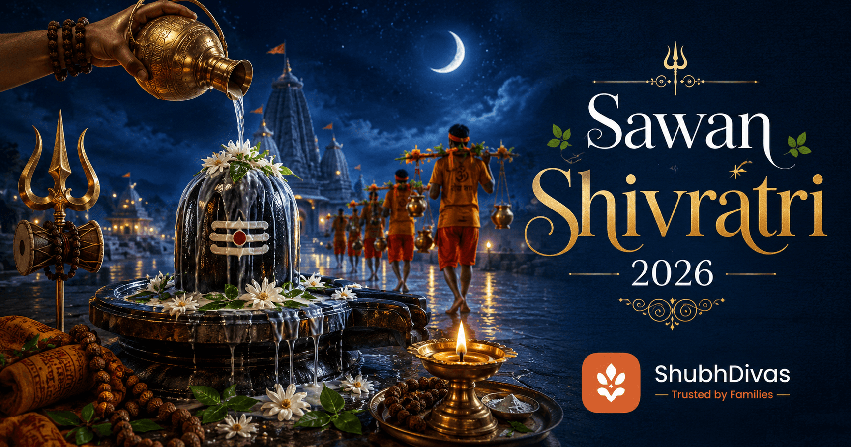 Sawan Shivratri 2026 — jalabhishek of the Shivalinga with Ganga water during Nishita Kaal on Tuesday August 11