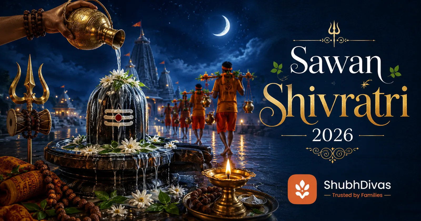 Sawan Shivratri 2026 — jalabhishek of the Shivalinga with Ganga water during Nishita Kaal on Tuesday August 11